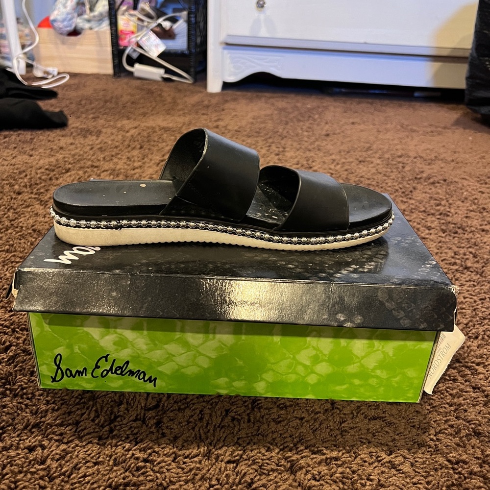 Sam Edelman Black Double Strap Slides